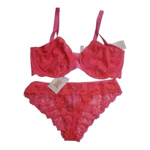 NWT Savage x Fenty Bra & Panty Set Pink Size XL, 40G Lace Underwire Sexy Rihanna